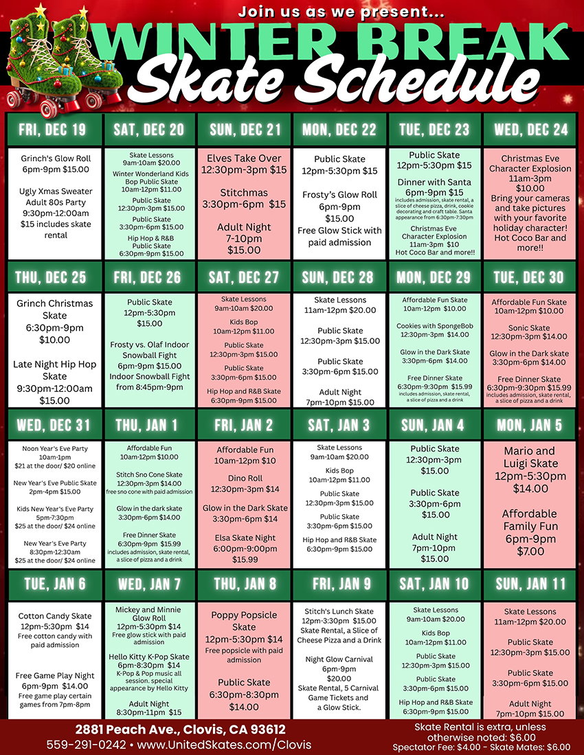 Winter Break 2025 United Skates Clovis