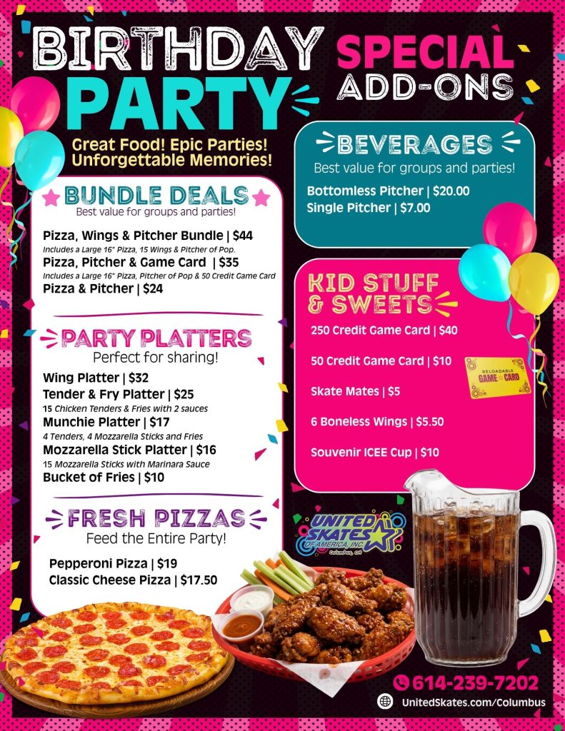 Birthday Cafe Menus for Extra Food and Fun to Birthday Party Packages