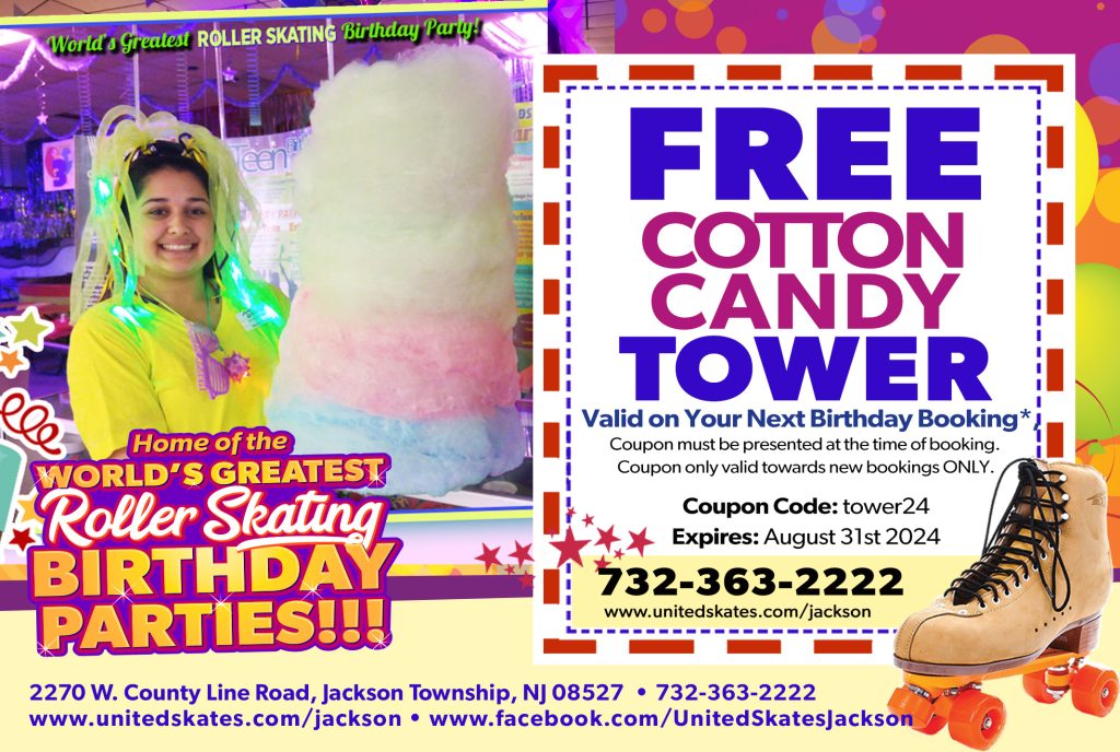 FREE Cotton Candy Tower with your Birthday Party Booking at United Skates