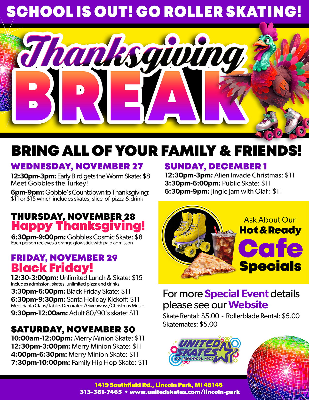 United Skates Lincoln Park Thanksgiving Break 2024