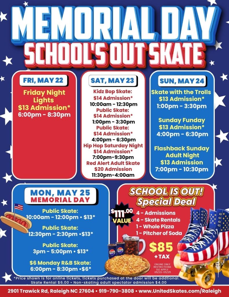Memorial Day Weekend Skating at United Skates in Raleigh, NC