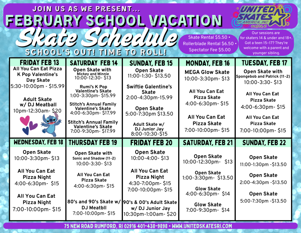 February Break Schedule, Rink 28- RI