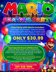 Mario Skating Birthday Party at United Skates Rhode Island