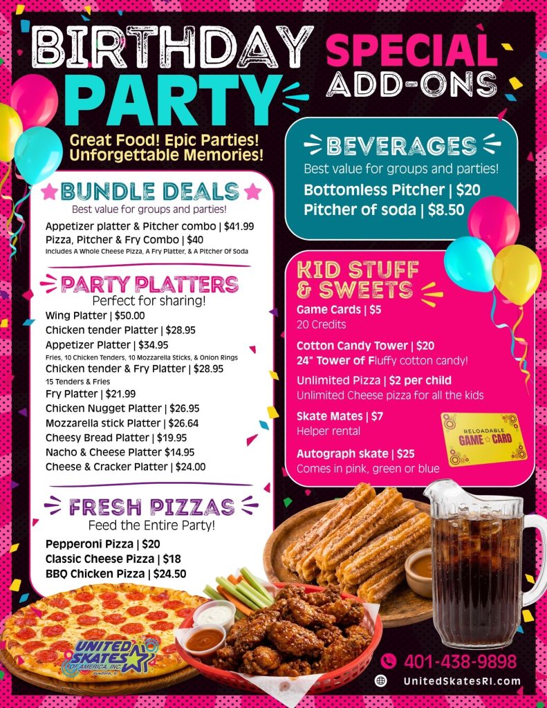 Birthday Cafe Menus for Extra Food and Fun to Birthday Party Packages