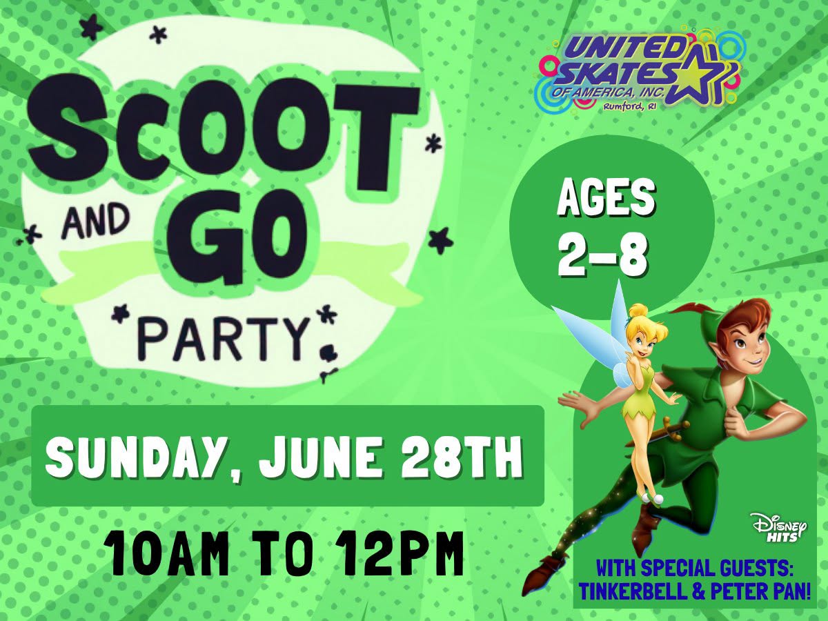 Scoot and Go with Tinkerbell and Peter pan at United Skates RI
