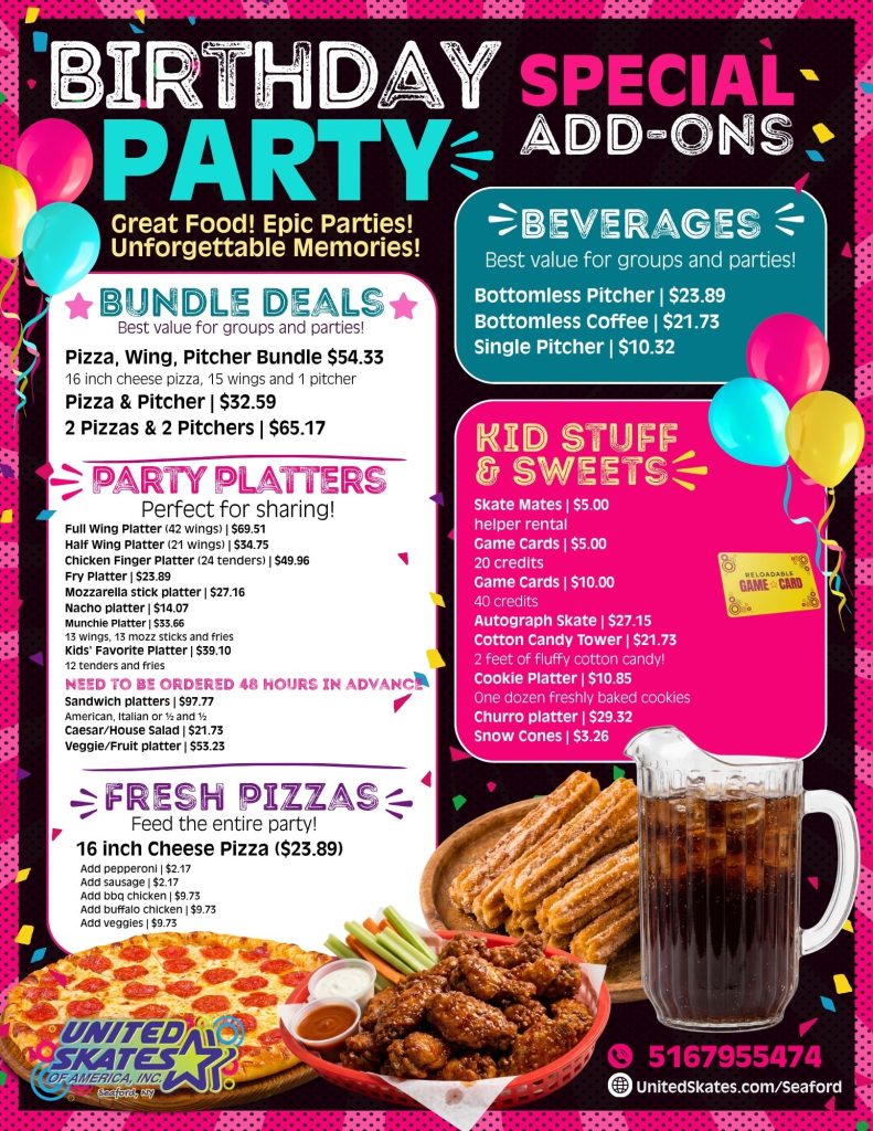 Birthday Cafe Menus for Extra Food and Fun to Birthday Party Packages