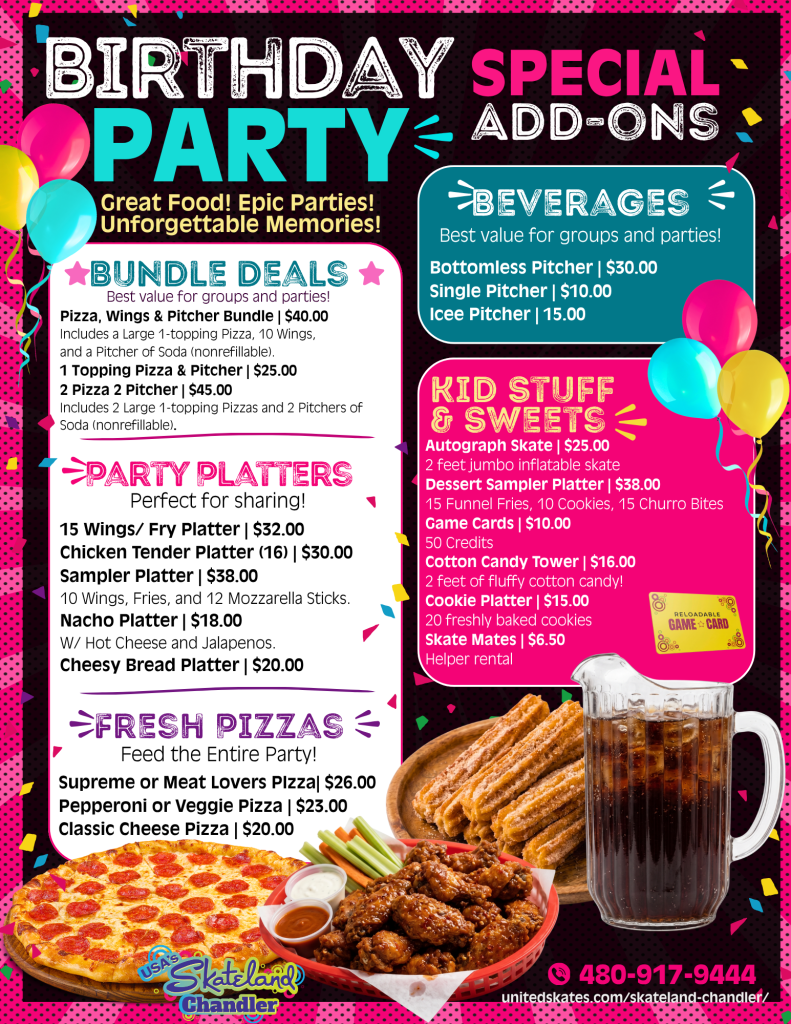 Birthday Cafe Menus for Extra Food and Fun to Birthday Party Packages