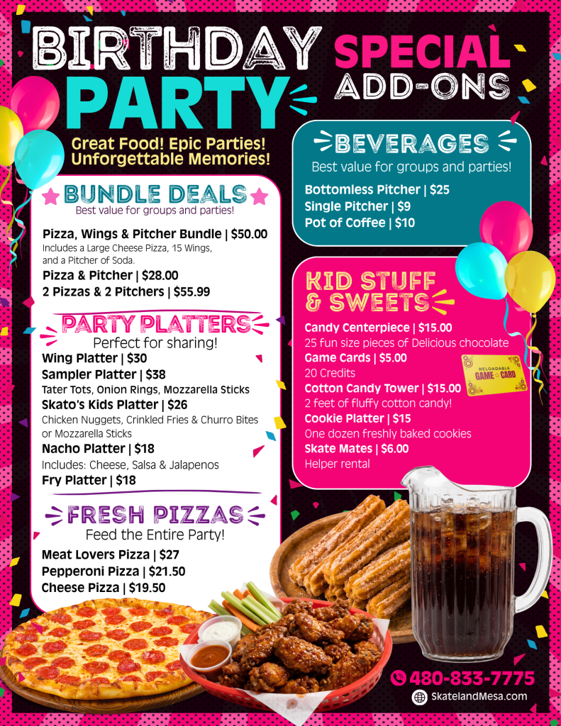 Birthday Cafe Menus for Extra Food and Fun to Birthday Party Packages