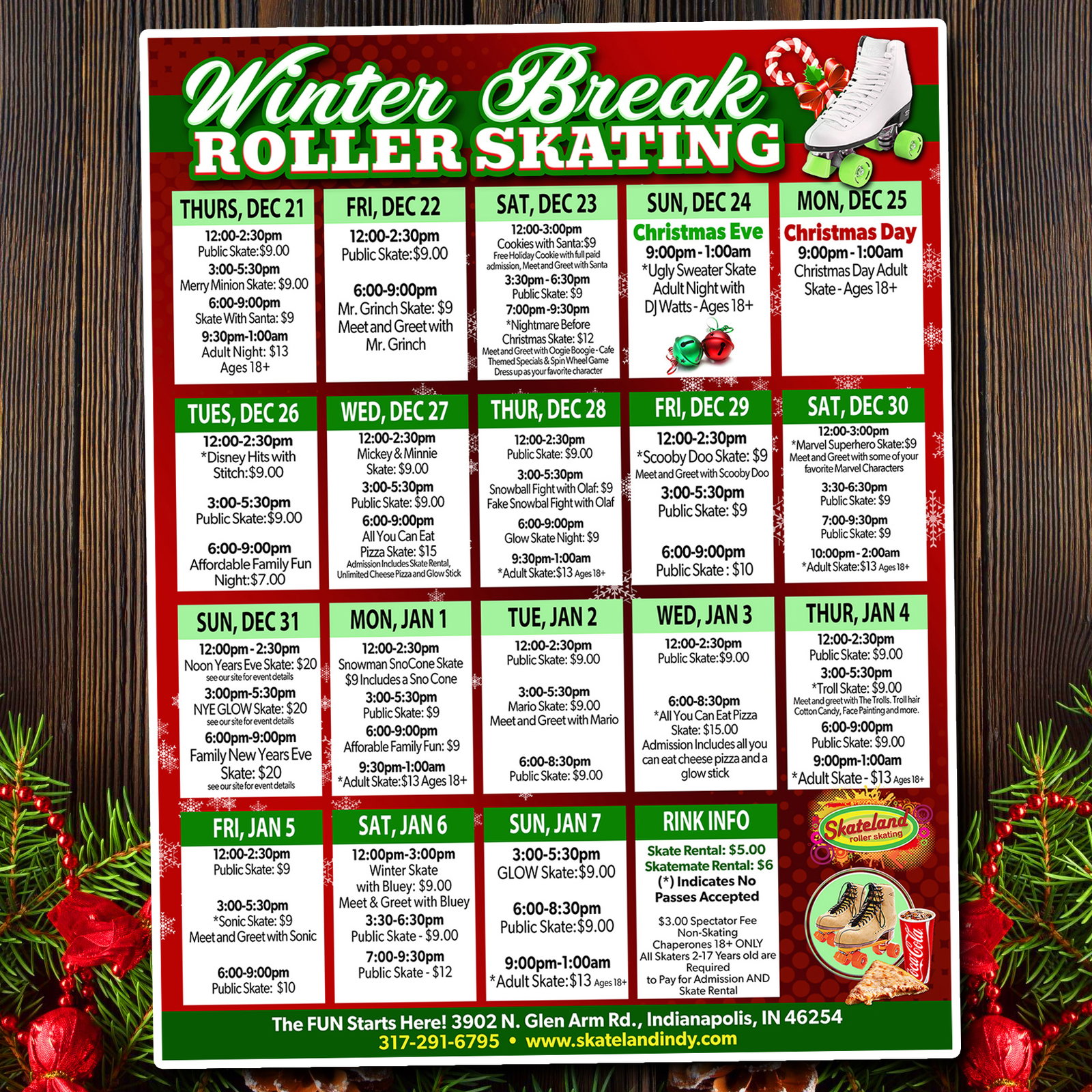 Skateland Winter Break Calendar