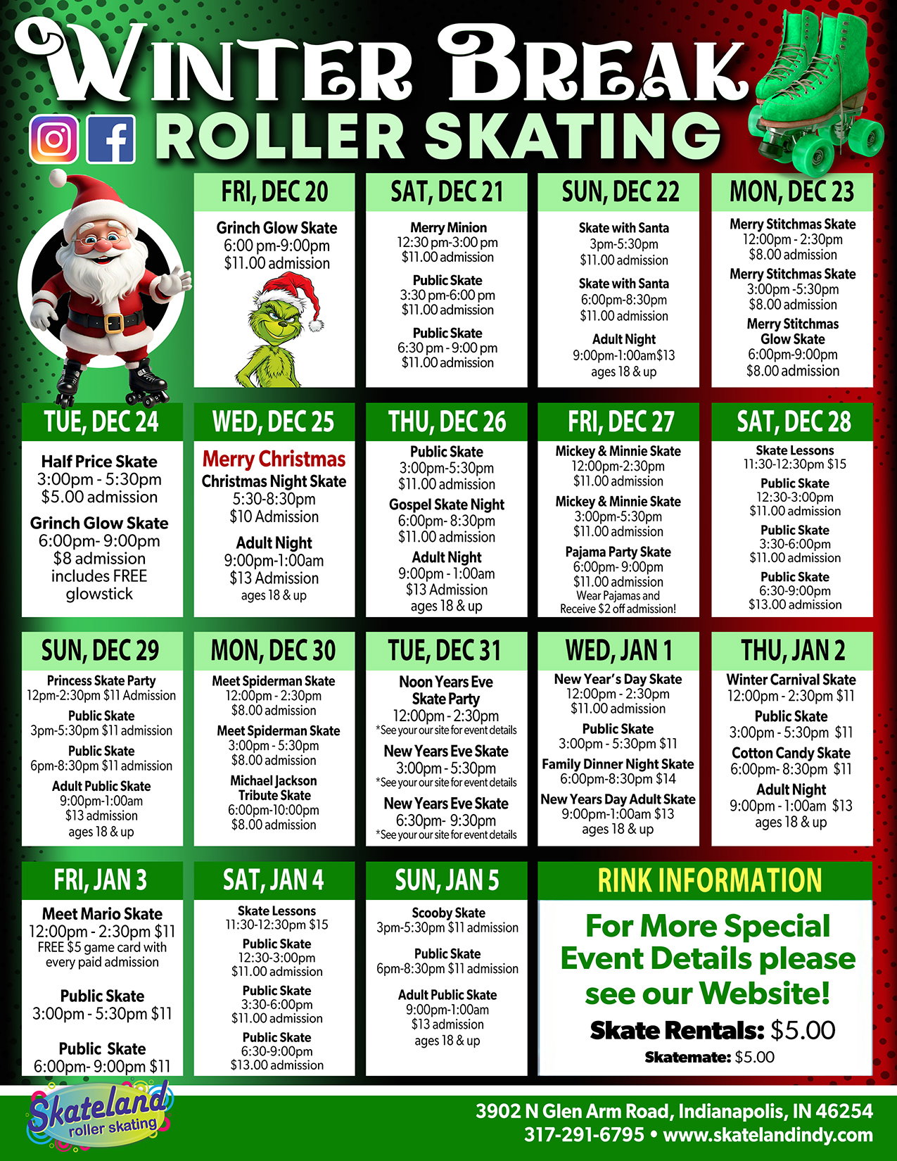Skateland Indy Winter Break 2024