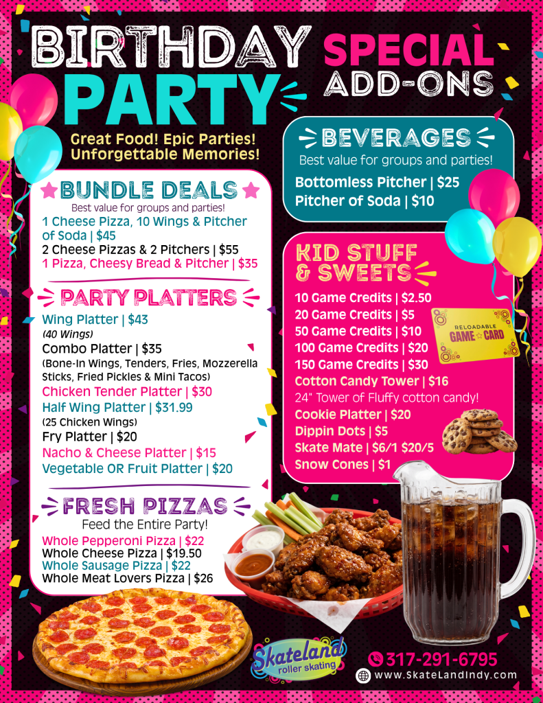 Birthday Cafe Menus for Extra Food and Fun to Birthday Party Packages