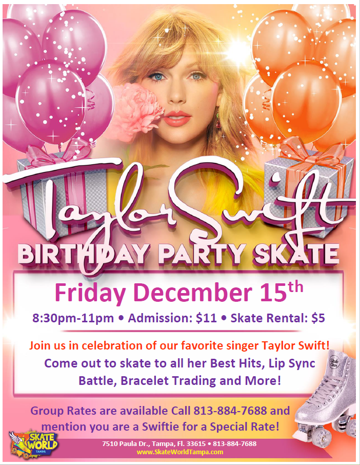 taylor swift birthday party skate at skate world tampa