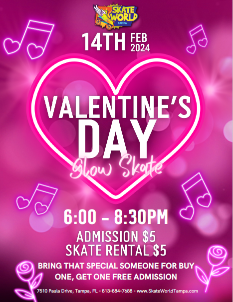 valentines day glow skate at skate world tampa