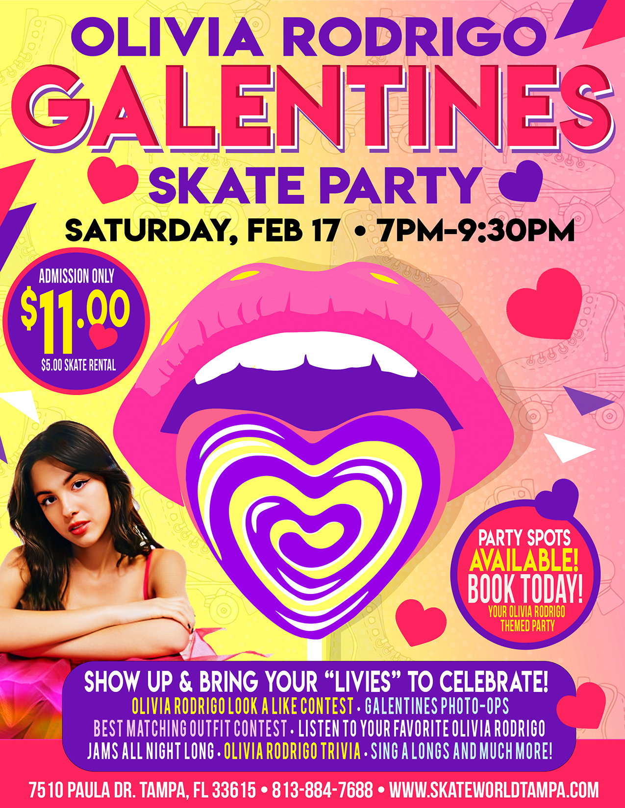 Olivia Rodrigo Galentines Skate Party at Skate World Tampa