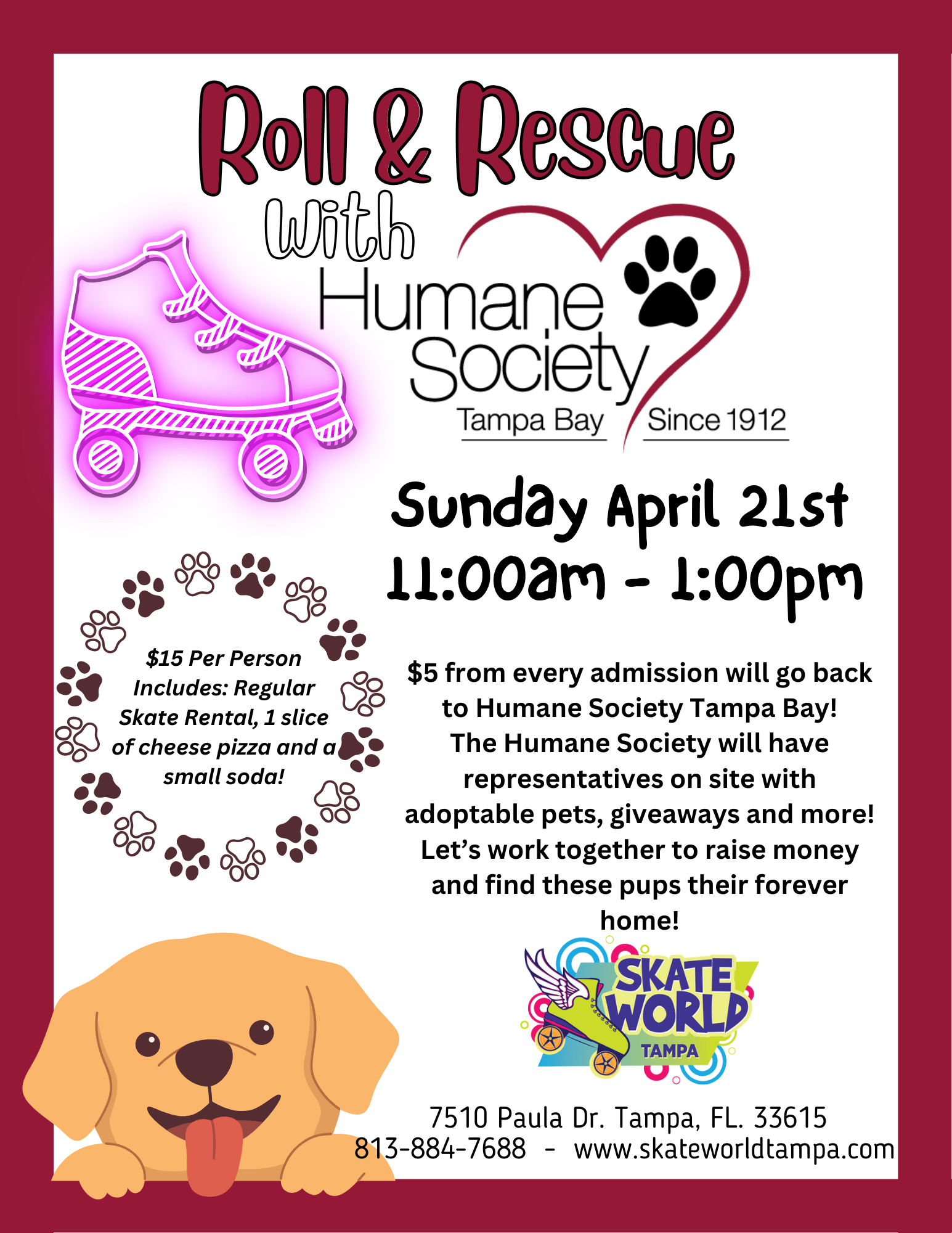 Roll & Rescue skating at Skate World Tampa with Humane Society Tampa Bay