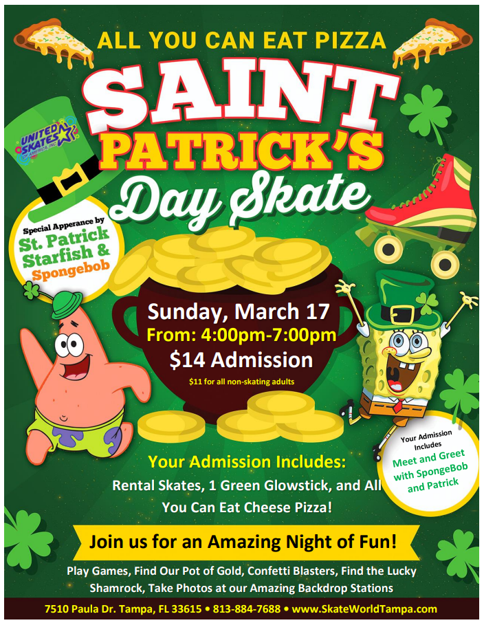All You Can Eat Pizza Skate with Spongebob and Patrick at Skate World Tampa
