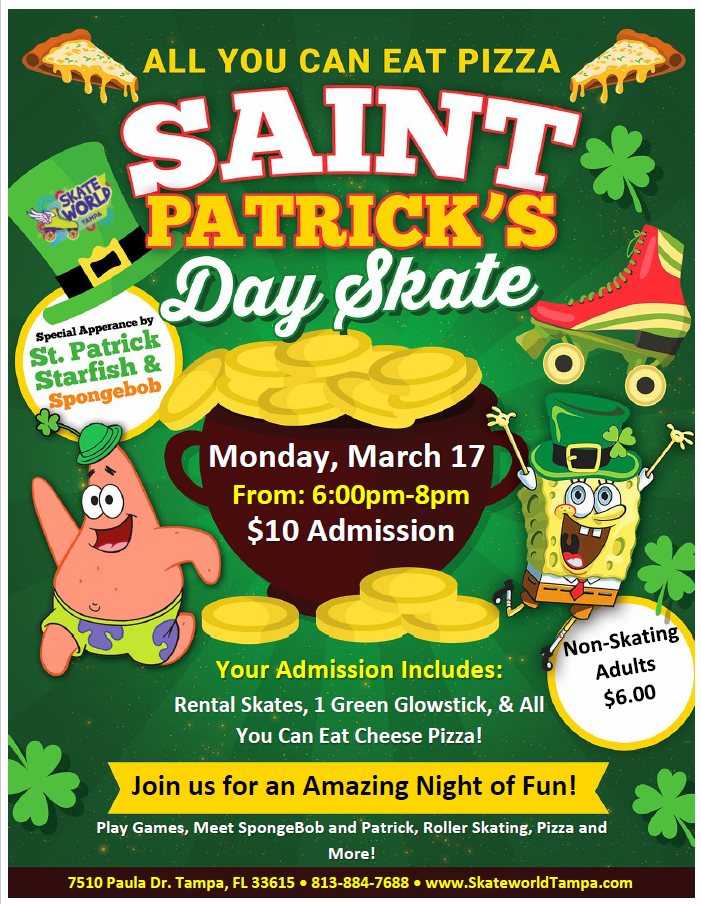 All You Can Eat Cheese Pizza With Spongebob and Patrick at Skateworld Tampa
