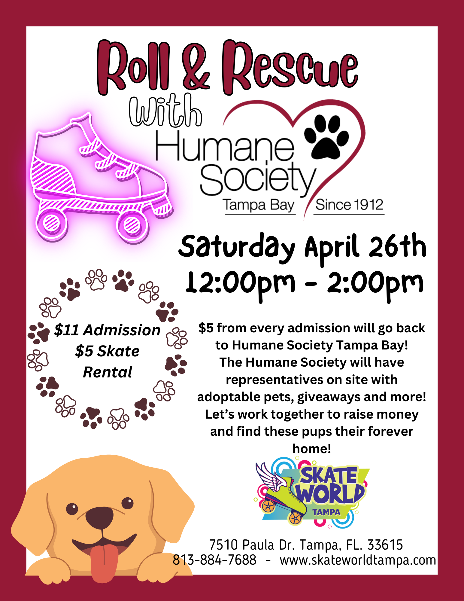 Roll & Rescue with Humane Society Tampa Bay Skate at Skateworld Tampa