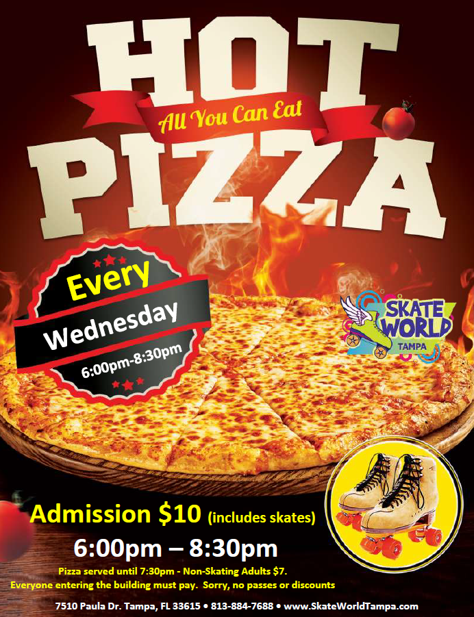 All You Can Eat Cheese Pizza, Skating and Laser Tag at Skateworld Tampa Every Wednesday Night!