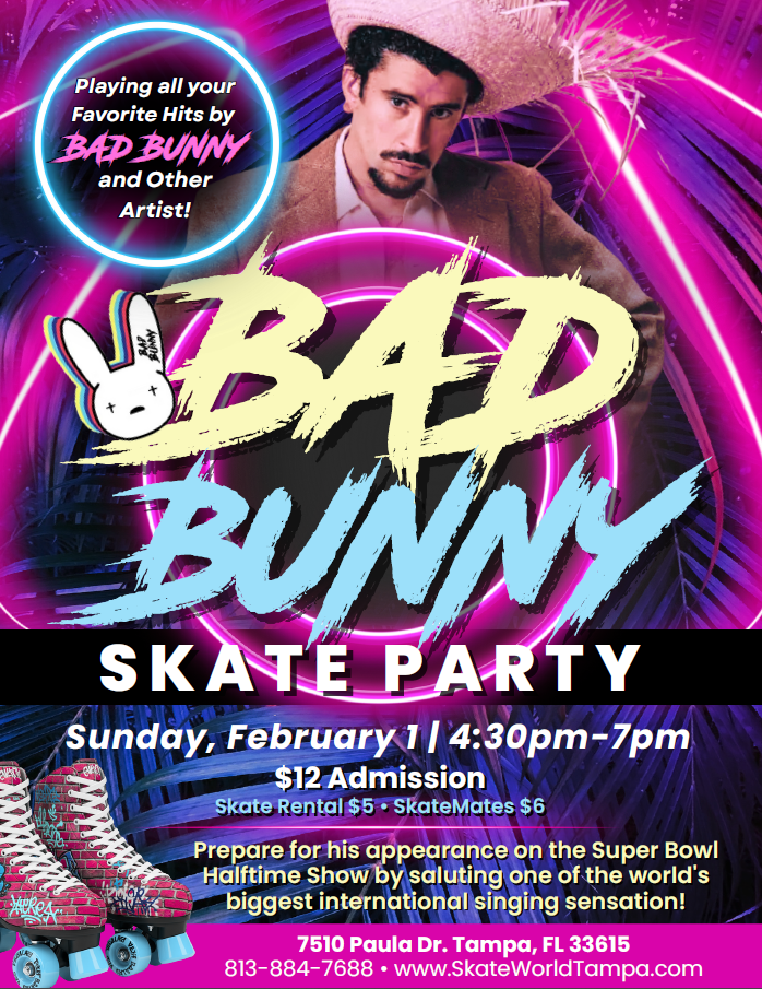 Bad Bunny Music Skate Party at Skateworld Tampa