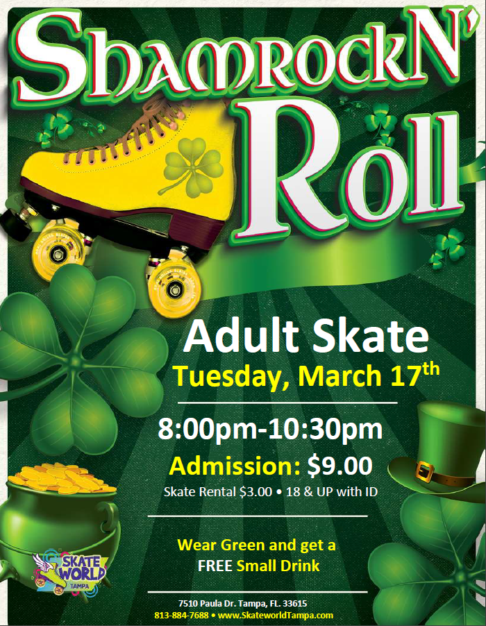 St. Patrick's Day Adult Roller Skating and Laser Tag at Skateworld Tampa