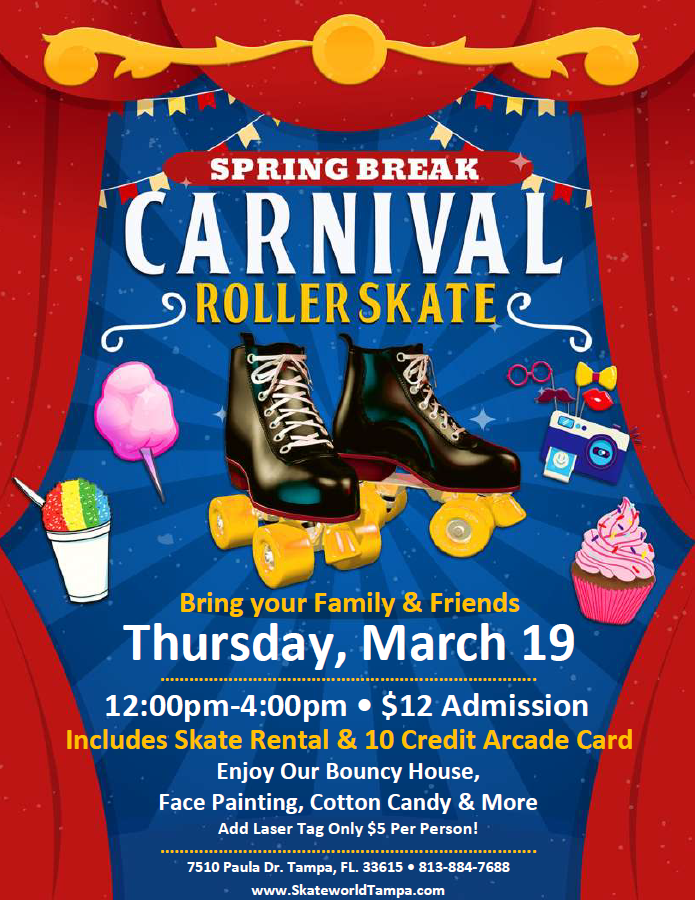 Spring Break Carnival Skating, Bounce House, Laser Tag and More at Skateworld Tampa