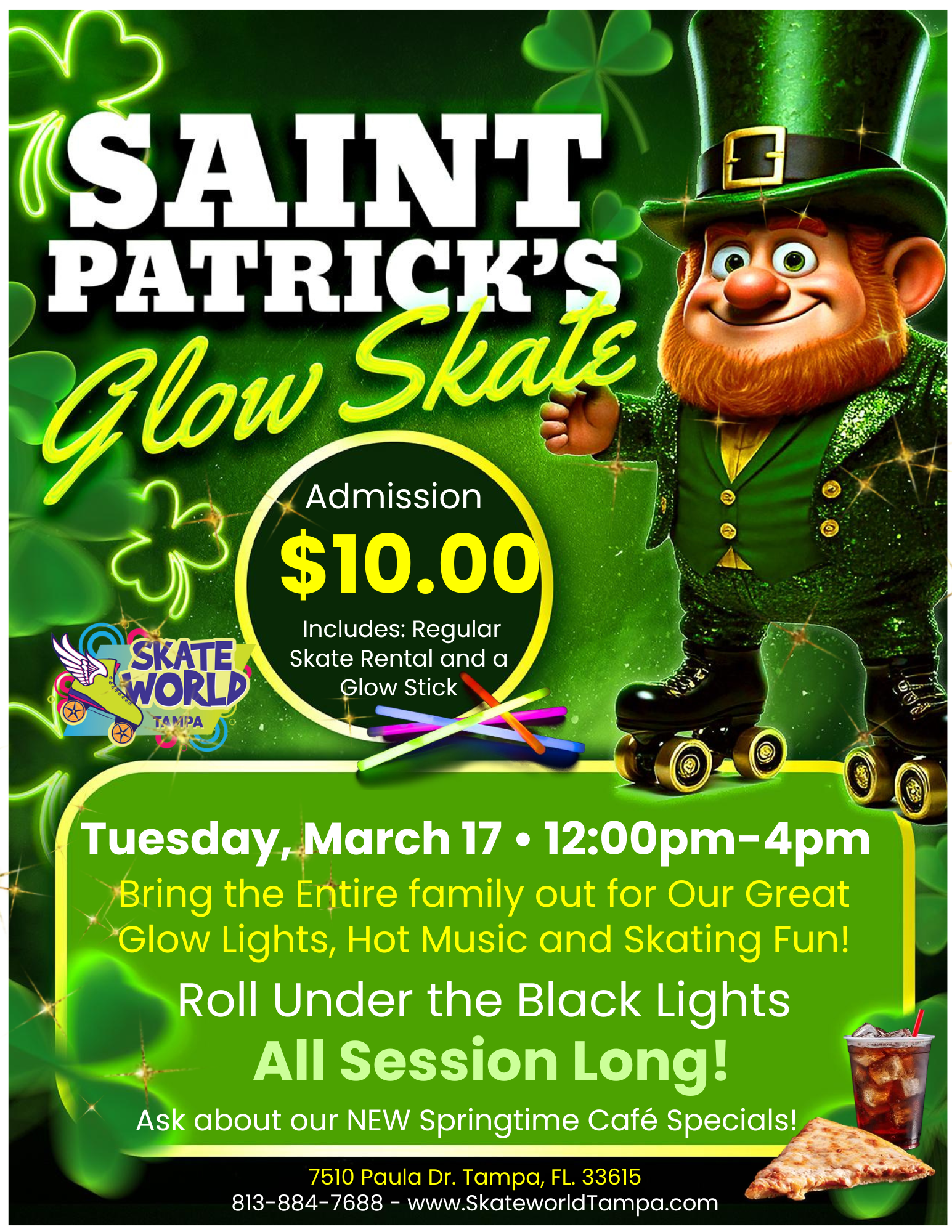 St. Patrick's Day Glow Skating and Laser Tag at Skateworld Tampa