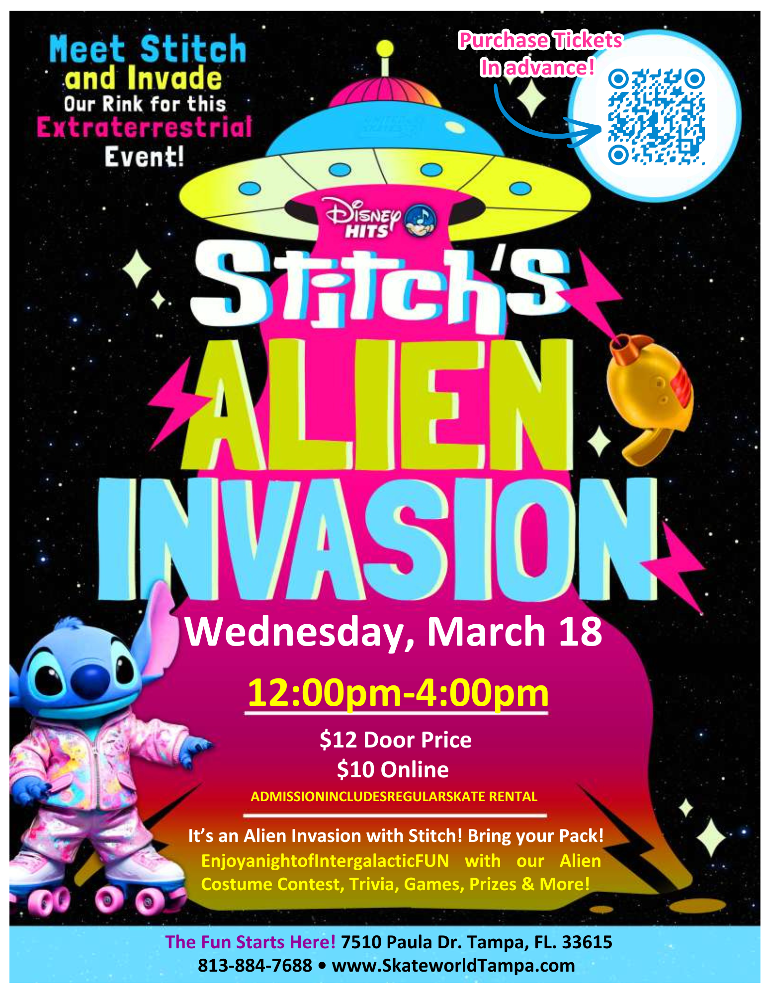 Stitch's Alien Invasion Skate Party Skating and Laser Tag at Skateworld Tampa