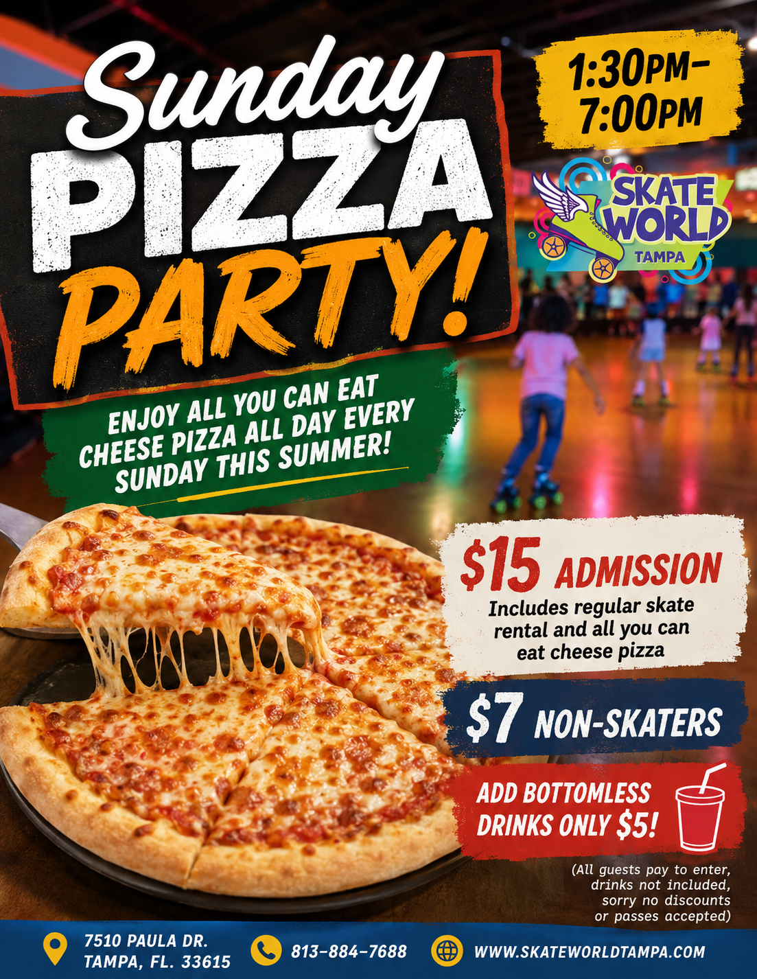 all you can eat pizza sundays at skateworld tampa for summer