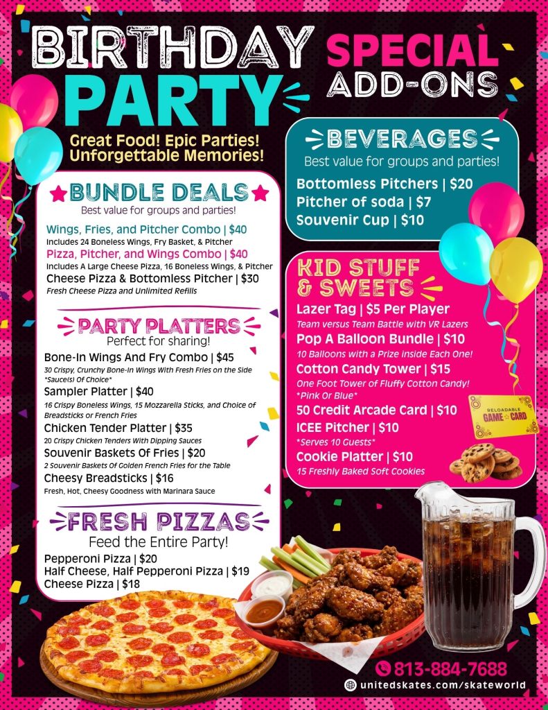 Birthday Cafe Menus for Extra Food and Fun to Birthday Party Packages