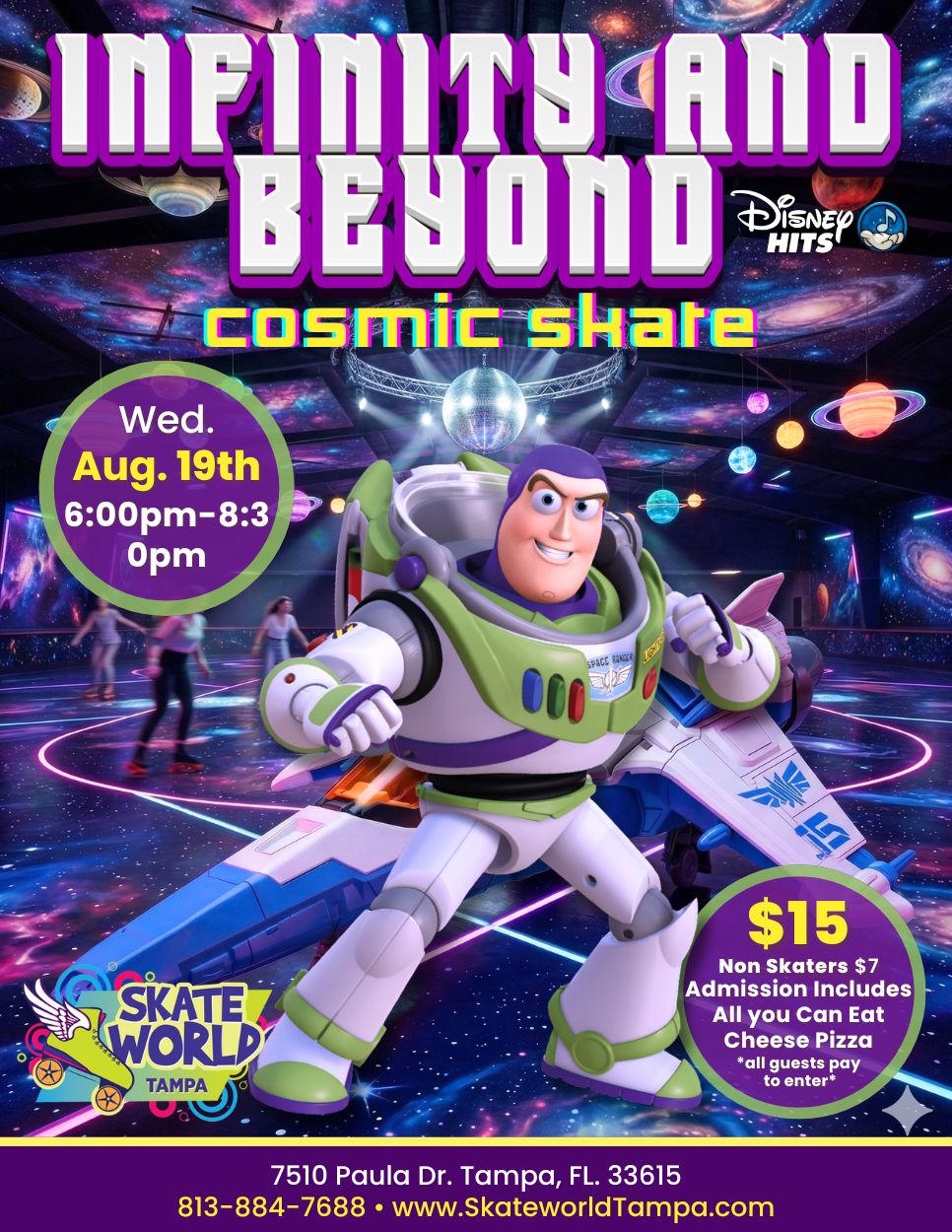 All You Can Eat Cheese Pizza Skating and Laser Tag with Buzz Lightyear at Skateworld Tampa