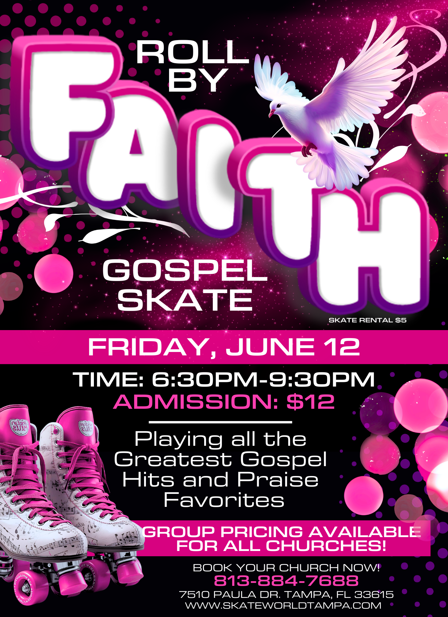 Gospel Skate Night at Skateworld Tampa, perfect for Church and Youth Groups