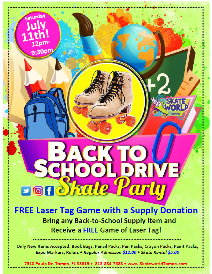 Back to School Supply Drive at Skateworld Tampa