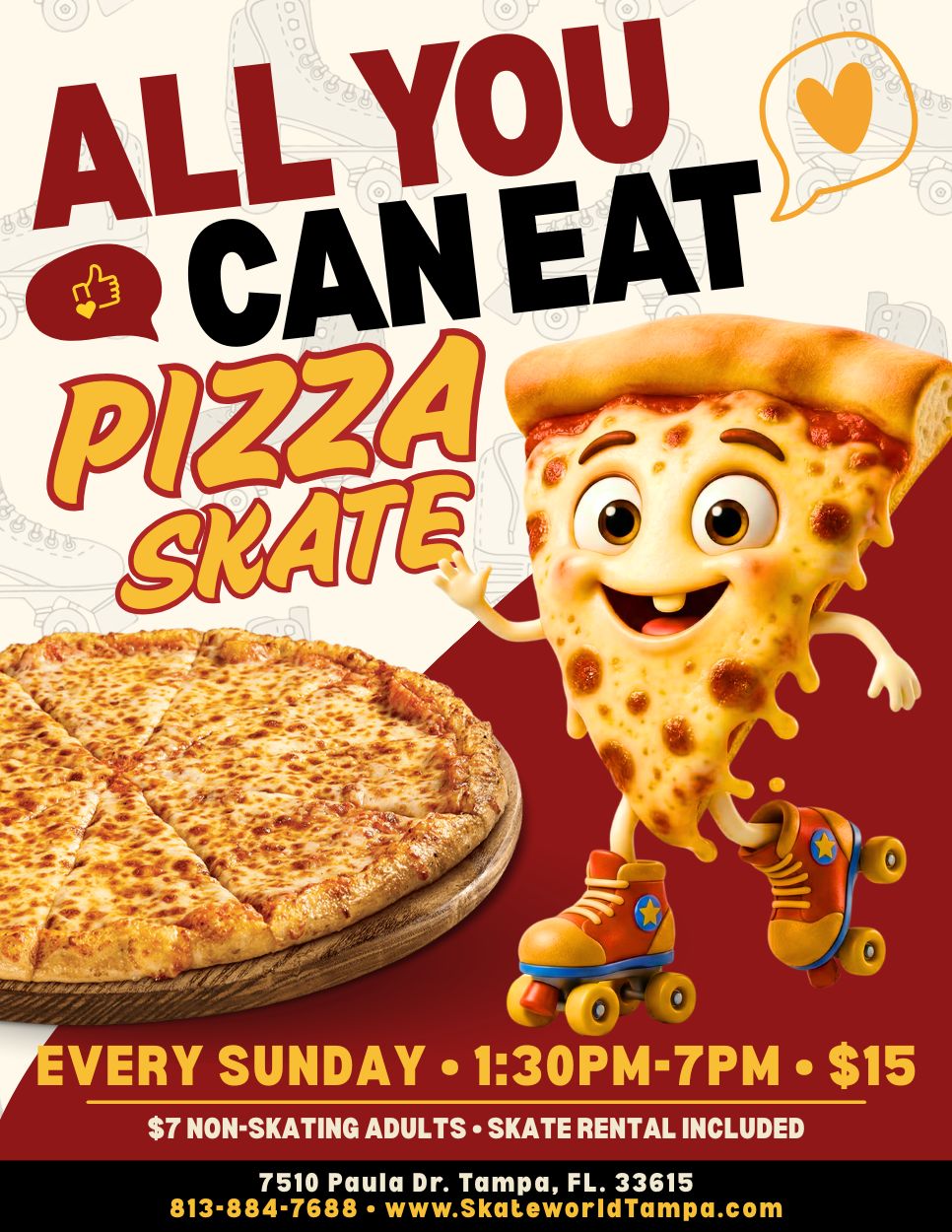 All You Can Eat Cheese Pizza and Skating All Day at Skateworld Tampa