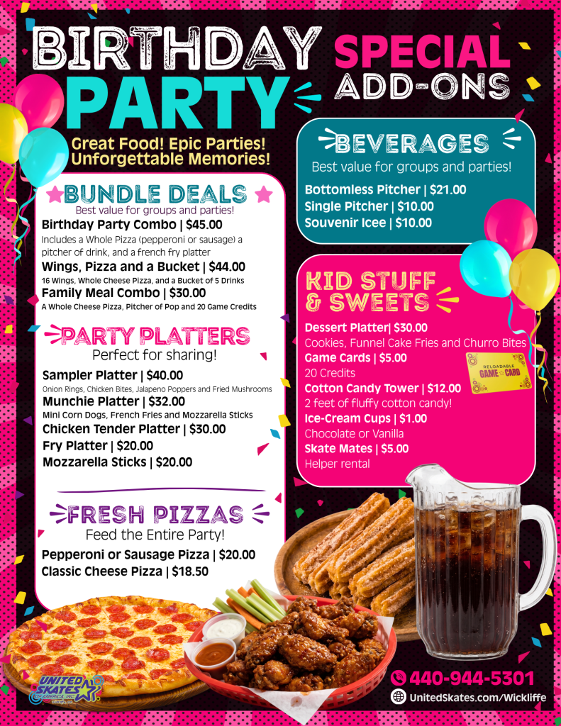 Birthday Cafe Menus for Extra Food and Fun to Birthday Party Packages